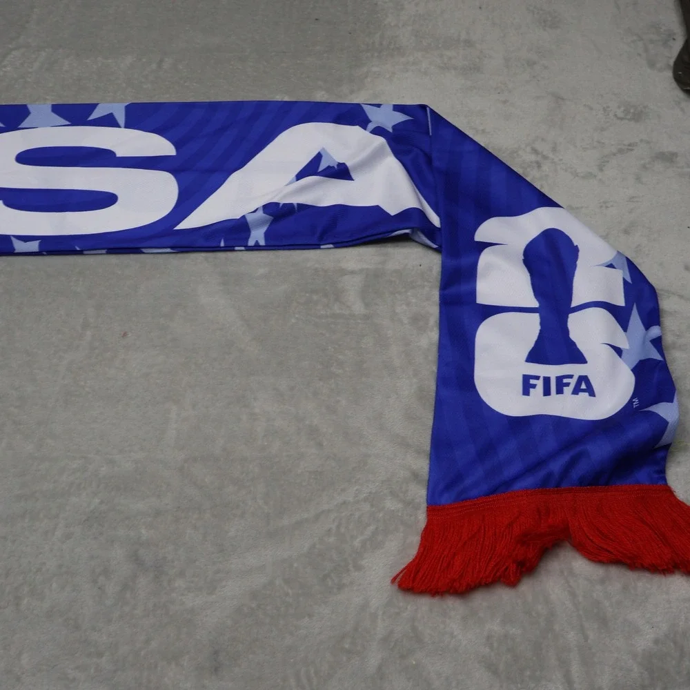 FIFA World Cup 2026 Scarf Unisex One Size Blue Stars Fringe Soccer USA Goal NEW